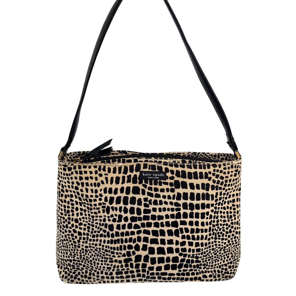 Vintage Kate Spade Baguette Bag Y2K Canvas Shoulder Purse Black White Geometric